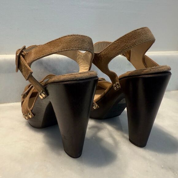 Jimmy Choo Open Toe Suede Urban Sue Platform Wooden Heels Sandal Hazel 7.5 - Picture 4 of 8